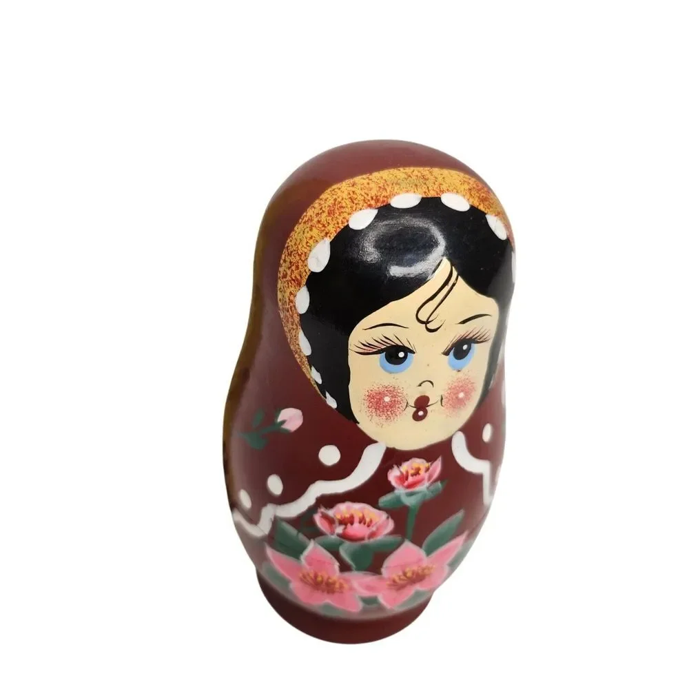 Set Of 5 Russian Nesting Dolls Hand-Painted Floral Design Matryoshka Wooden Figu